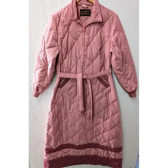 Vintage Eddie Bauer Goose Down Insulated Quilted House Robe Belted Coat Medium - Picture 2 of 9